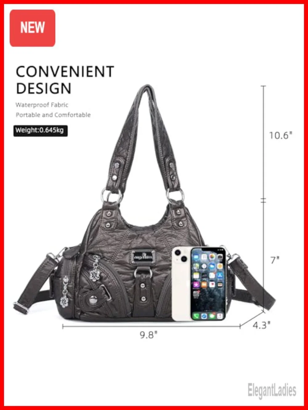 Faux Leather Hobo Shoulder Tote Bag with Multi-Pockets